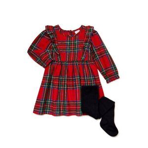 Baby Girl Christmas Holiday Dress & Tights Outfit Set 2-Piece size 12MO. (a59)